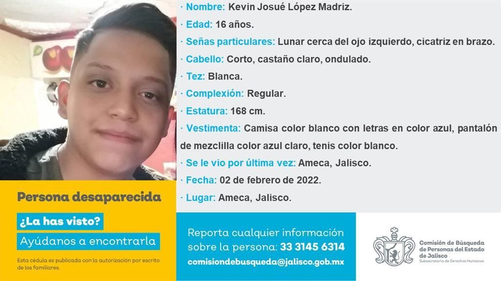 Buscan a Kevin Jesús, adolescente desaparecido en Ameca - Letra Fría